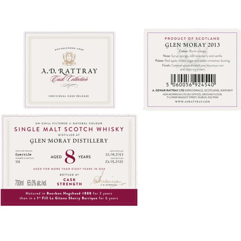 Glen Moray 2013 (A.D. Rattray) Cask Collection(8 Year Old) Single Malt Scotch Whisky | 700ML